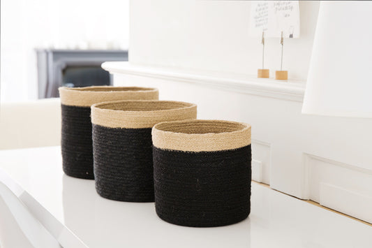 Jute mand zwart/naturel