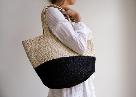 Jute tas zwart/naturel