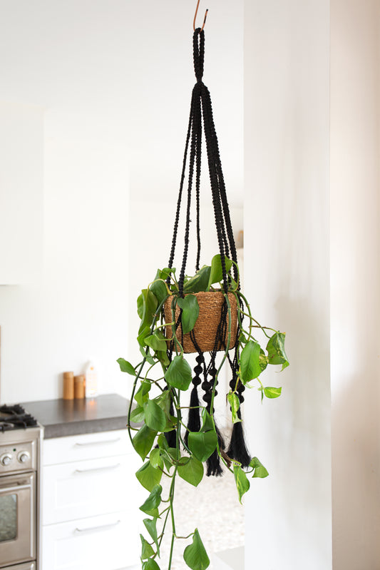 Jute hanging basket zwart