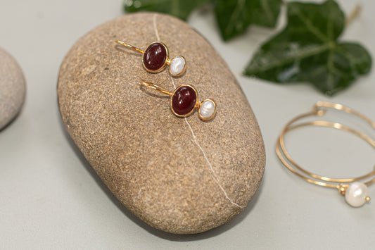 Oorbellen Donker Rode Steen